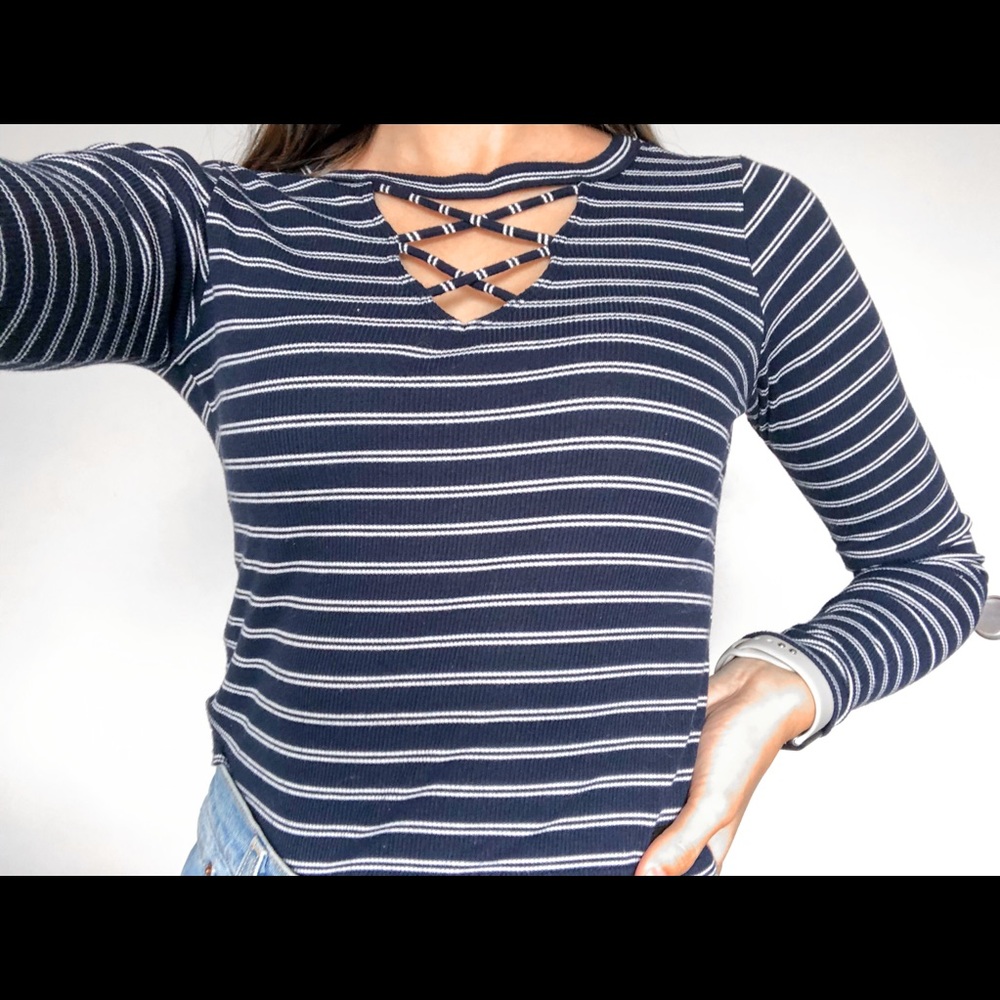 Hollister Co. striped long sleeve with cross neck